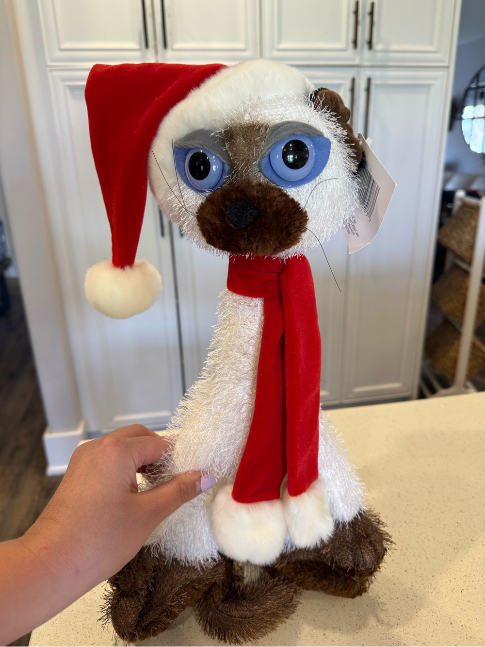 Carlton Cards Ching Siamese cat with Red Santa Hat and Red Scarf